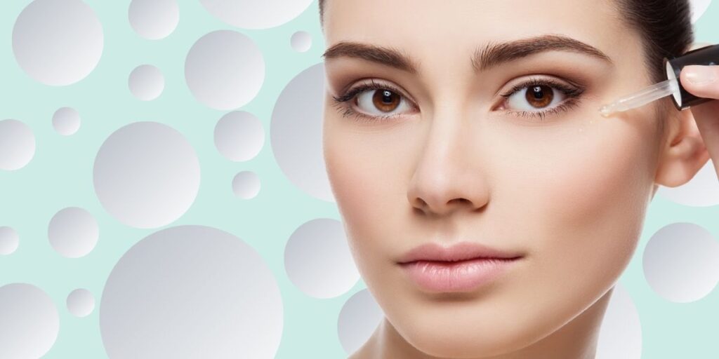 Micellar skincare - woman on light green bubbles